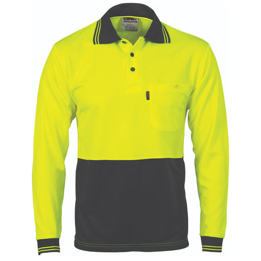 DNC HiVis Two Tone Cool Breathe Polo Shirt, Long Sleeve 3813