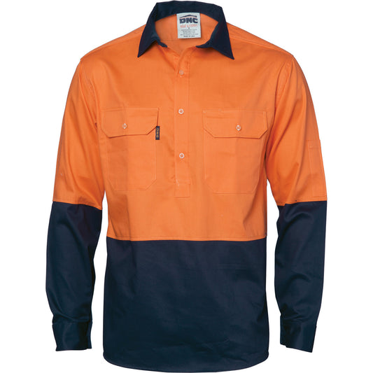 DNC HiVis 2 Tone Cool-Breeze Close Front Cotton Shirt - Long sleeve 3934