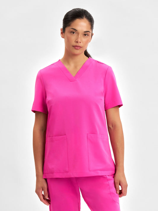 INAURA Womens Pink V-Neck Scrub Top CST245LS