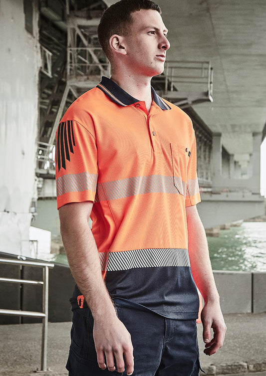 SYZMIK Mens Hi Vis Flux Segmented Tape Short Sleeve Polo ZH555
