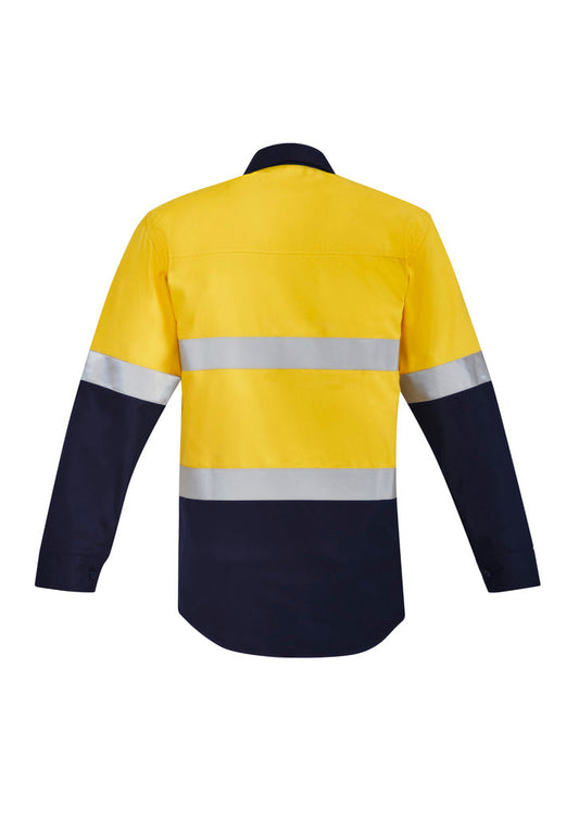SYZMIK Mens Orange Flame Hi Vis Closed Front Shirt - Hoop Taped ZW143