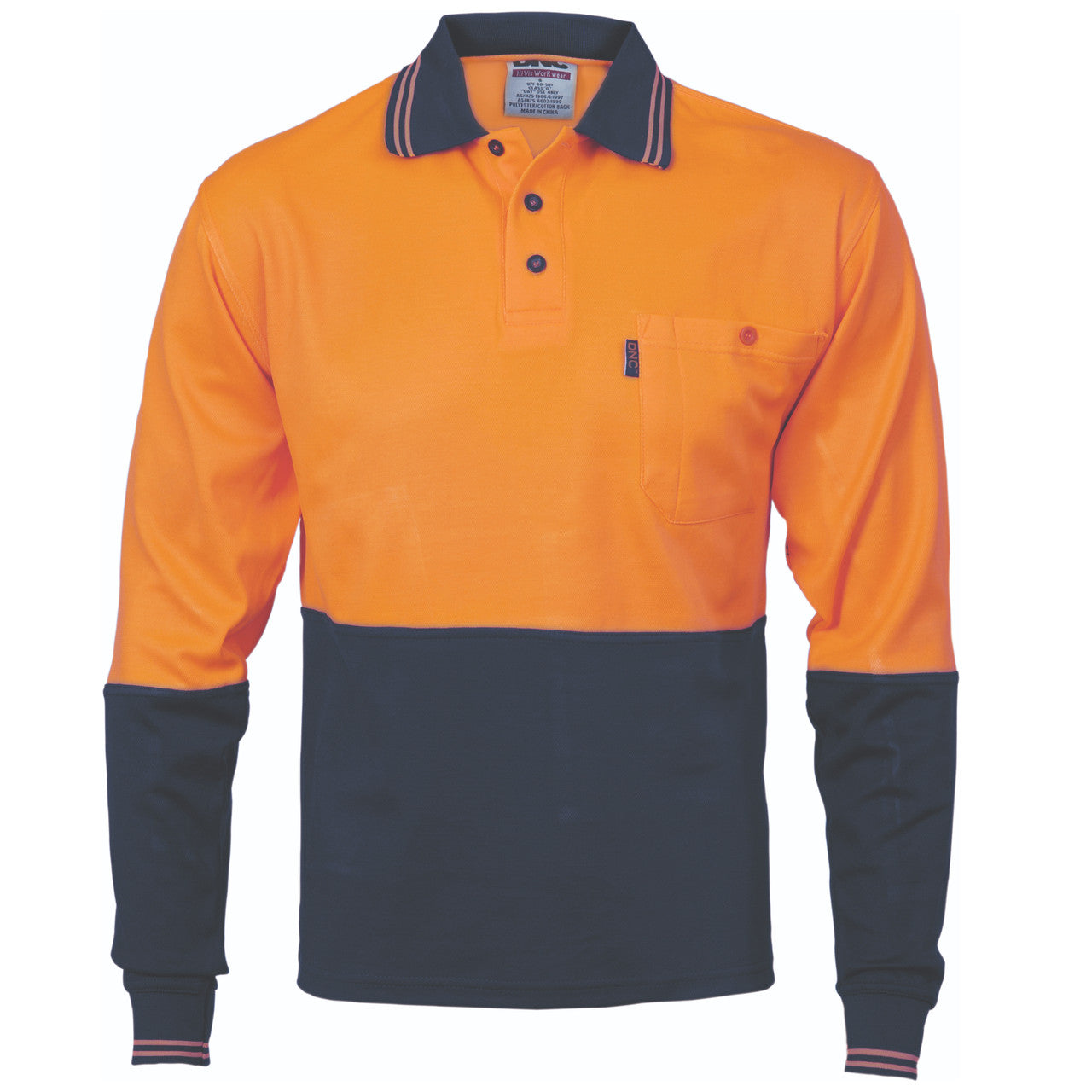 DNC Cotton Back HiVis Two Tone Fluoro Polo - Long Sleeve 3816