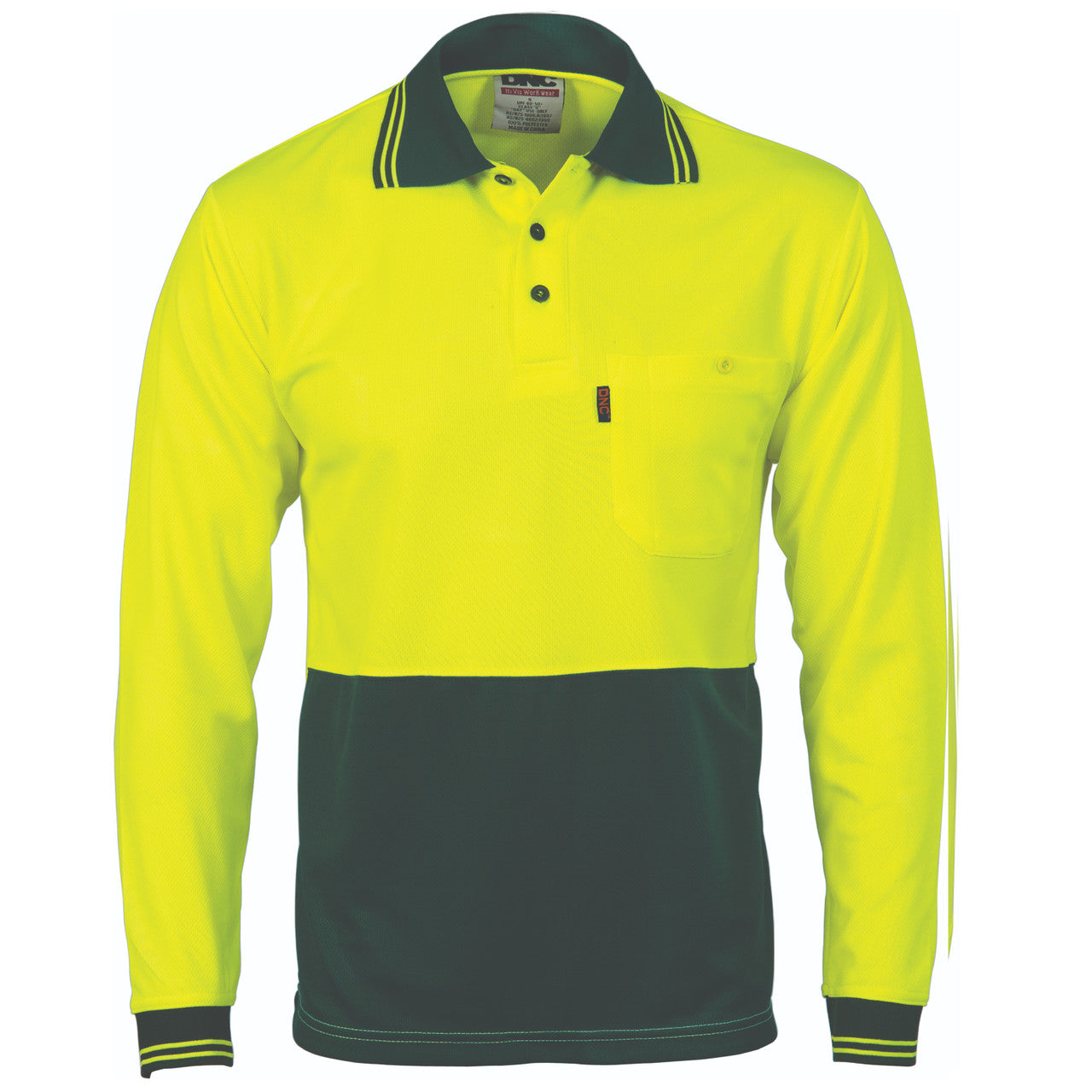 DNC HiVis Two Tone Cool Breathe Polo Shirt, Long Sleeve 3813