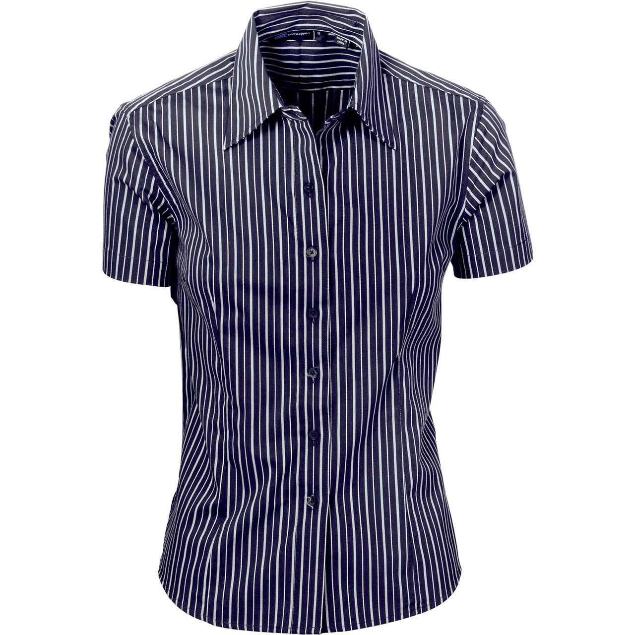 DNC Ladies Stretch Yarn Dyed Contrast Stripe Sh irts -Short Sleeve 4233