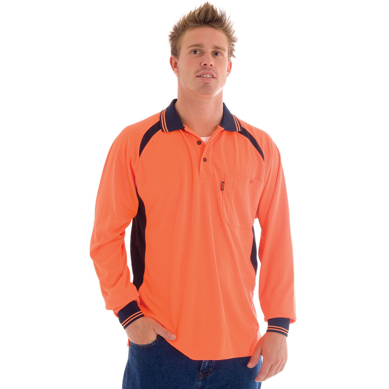 DNC Cool-Breeze Contrast Mesh Polo - long sleeve 3902