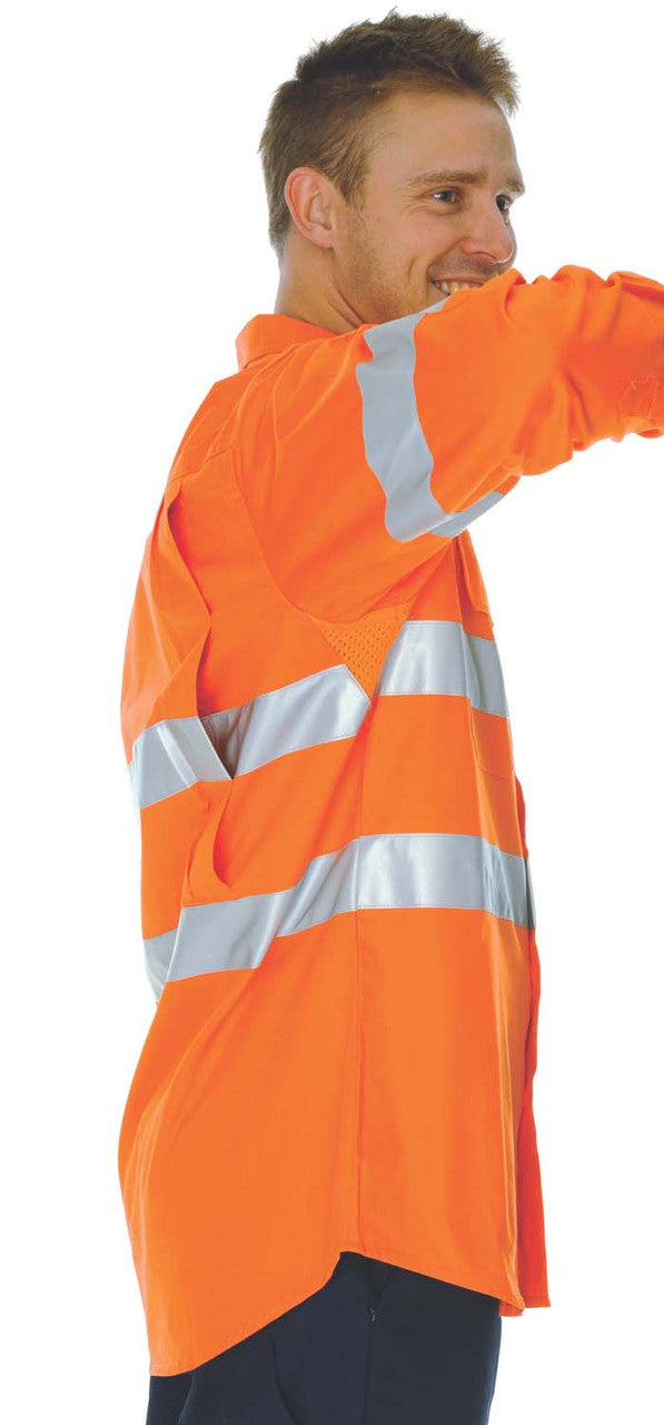 DNC HiVis Cool-Breeze Vertical Vented Cotton Shirt with Generic R/Tape - Long sleeve 3985