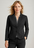 BIZ CORPORATES Womens Comfort Wool Stretch Short Jacket with Reverse Lapel 64013