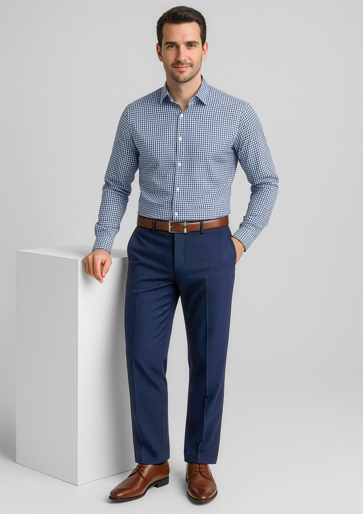 BIZ CORPORATES Mens Comfort Wool Stretch Flat Front Pant 74012