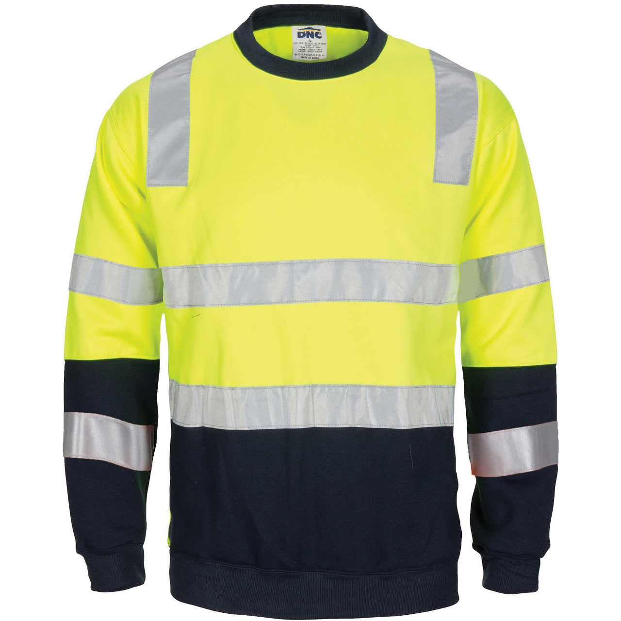 DNC HIVIS 2 tone, crew-neck fleecy sweat shirt with shoulders, double hoop body and arms CSR R/Tape 3723