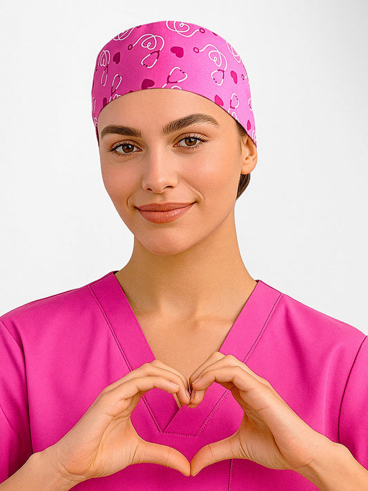 INAURA Pink Unisex Printed Scrub Cap CSC246U