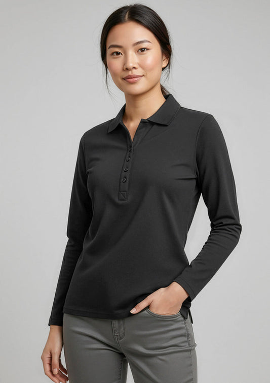 BIZ COLLECTION Womens Crew Long Sleeve Polo P400LL