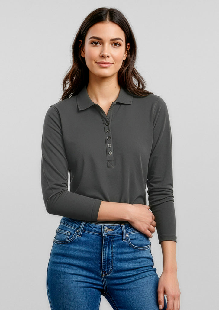 BIZ COLLECTION Womens Crew Long Sleeve Polo P400LL