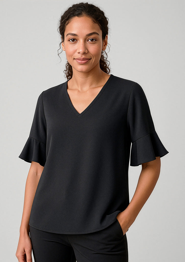 BIZ CORPORATES Womens Aria Fluted Sleeve Blouse RB966LS