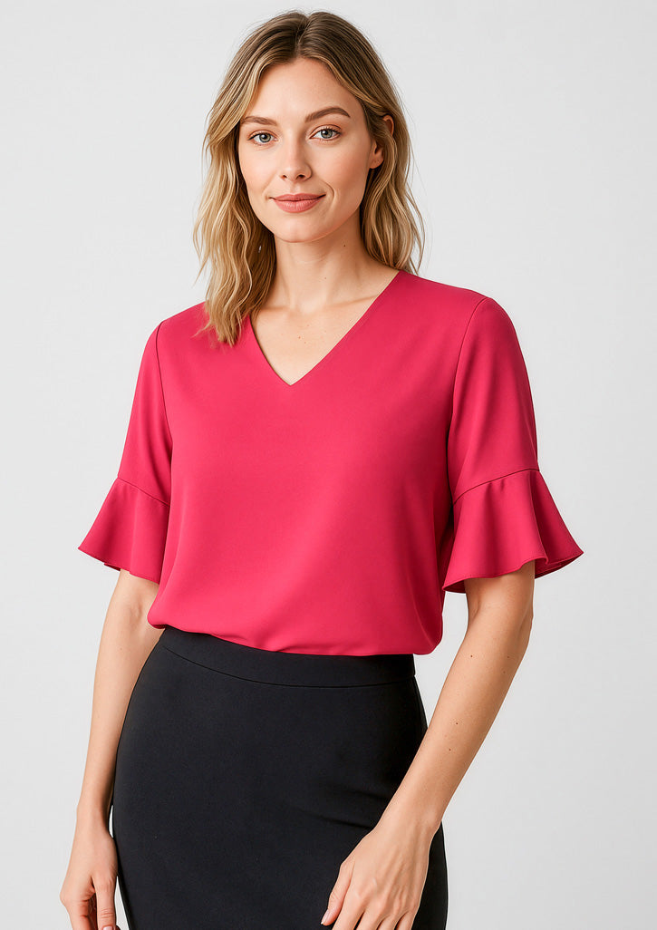 BIZ CORPORATES Womens Aria Fluted Sleeve Blouse RB966LS