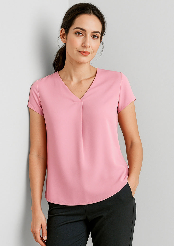 BIZ CORPORATES Womens Kayla V-Neck Pleat Blouse RB967LS