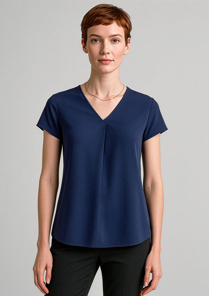 BIZ CORPORATES Womens Kayla V-Neck Pleat Blouse RB967LS