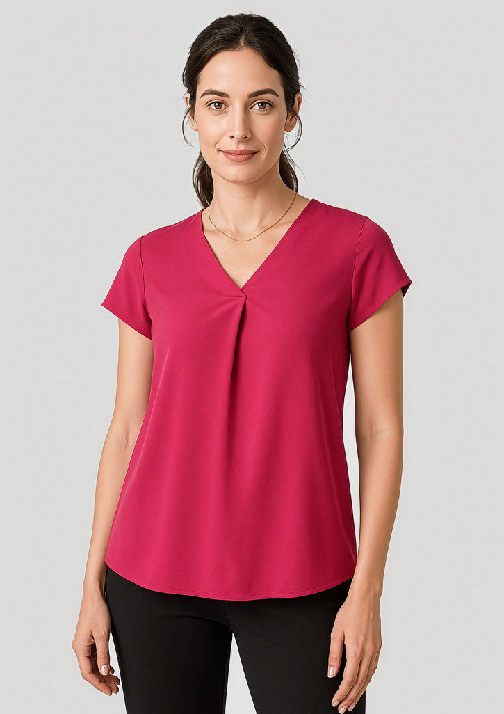 BIZ CORPORATES Womens Kayla V-Neck Pleat Blouse RB967LS