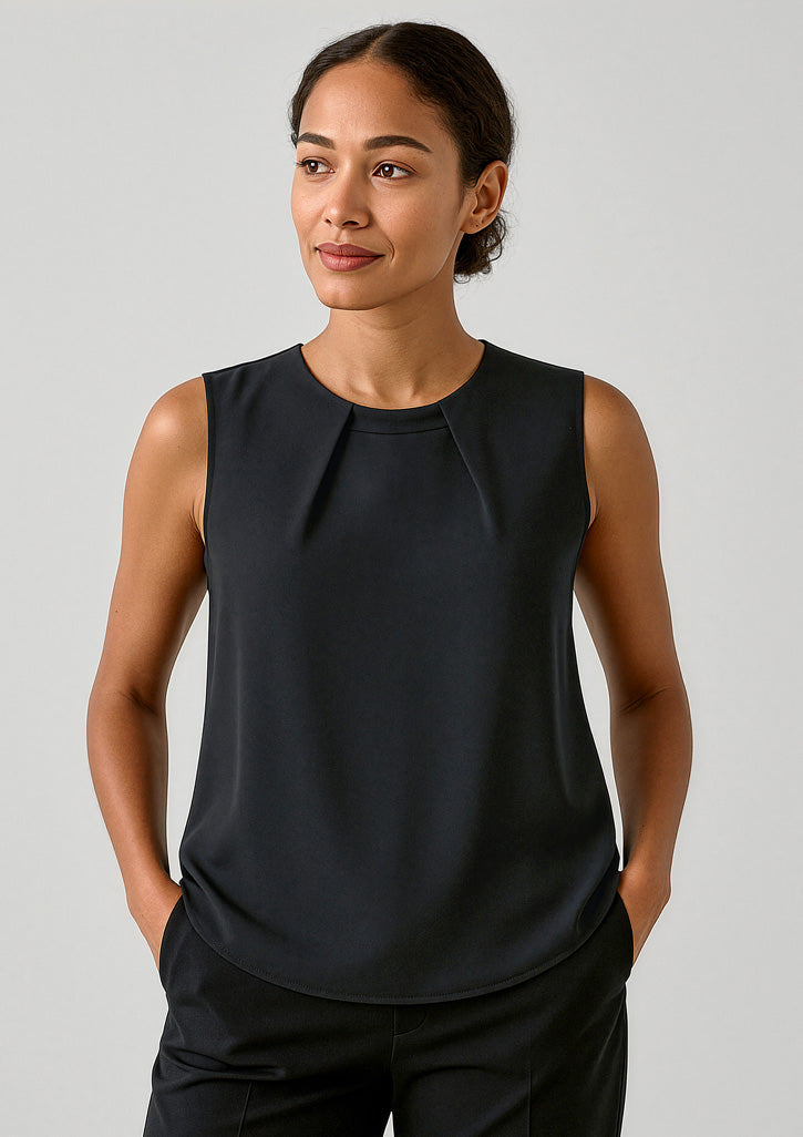 BIZ CORPORATES Womens Estelle Sleeveless Pleat Detail Blouse RB973LN
