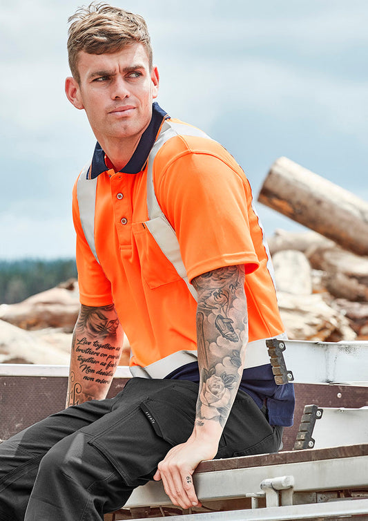 SYZMIK Mens Hi Vis Spliced Short Sleeve Polo - Shoulder Taped ZH233