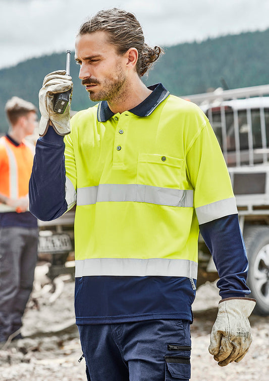 SYZMIK Mens Hi Vis Spliced Long Sleeve Polo - Hoop Taped ZH235