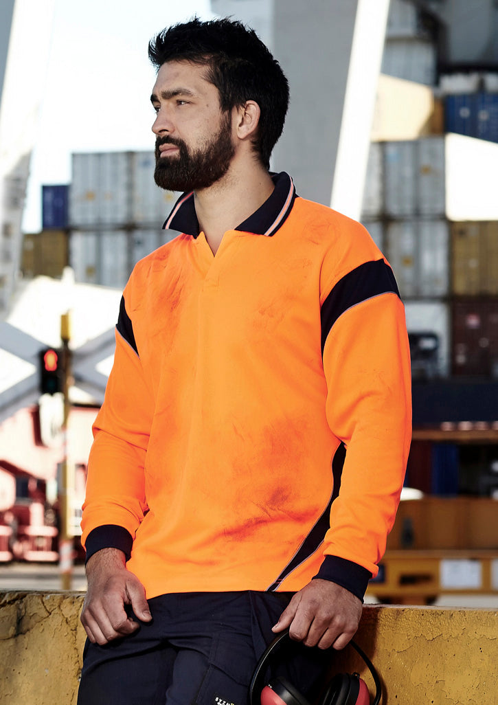 SYZMIK Mens Hi Vis Aztec Long Sleeve Polo ZH249