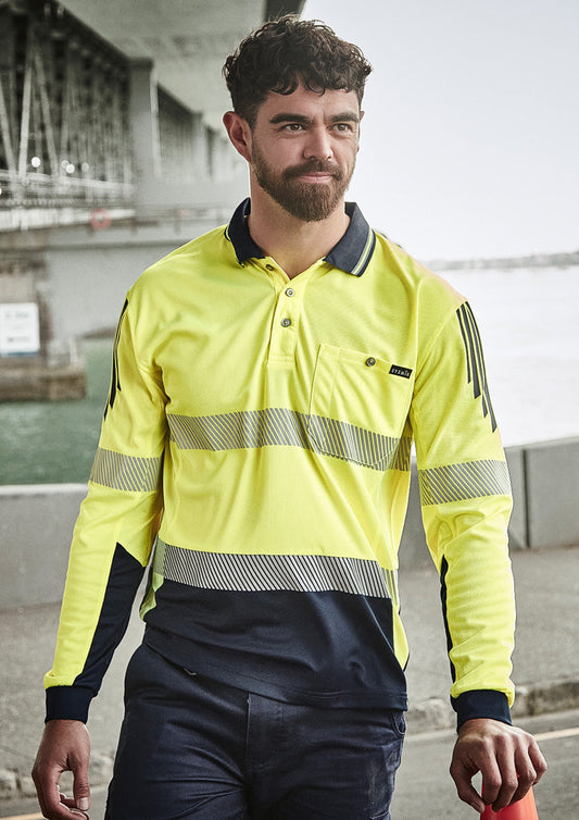 SYZMIK Mens Hi Vis Flux Segmented Tape Long Sleeve Polo ZH550