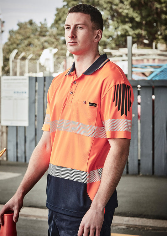 SYZMIK Mens Hi Vis Flux Segmented Tape Short Sleeve Polo ZH555