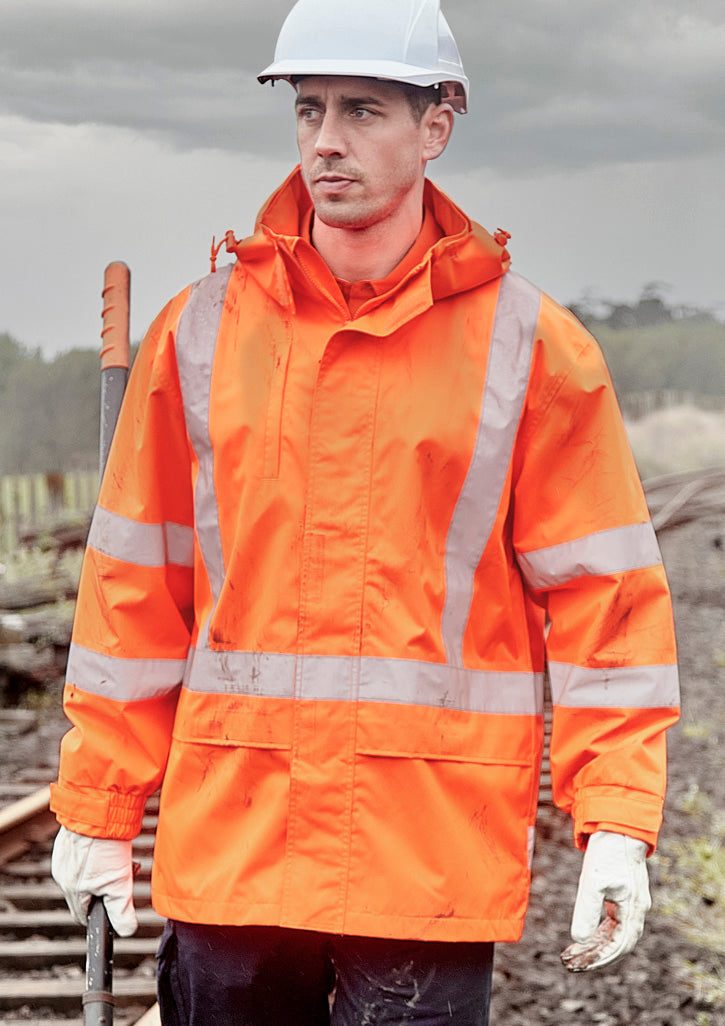 SYZMIK Mens Hi Vis X Back Ultralite Waterproof Jacket ZJ657-AU