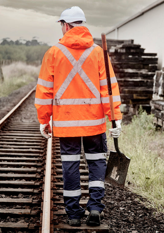 SYZMIK Mens Hi Vis X Back Ultralite Waterproof Jacket ZJ657-AU