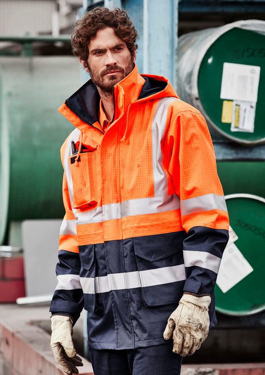 SYZMIK Mens Orange Flame Arc Rated Antistatic Waterproof Jacket ZJ900