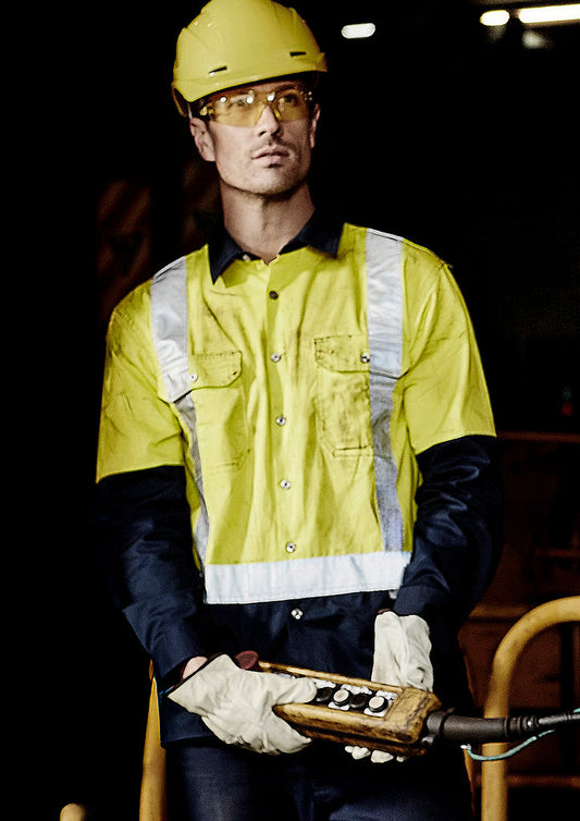 SYZMIK Mens Industrial Long Sleeve Shirt - Shoulder Taped ZW124
