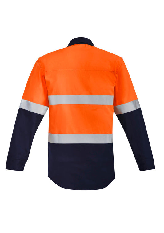 SYZMIK Mens Orange Flame Hi Vis Open Front Spliced Shirt - Hoop Taped ZW140