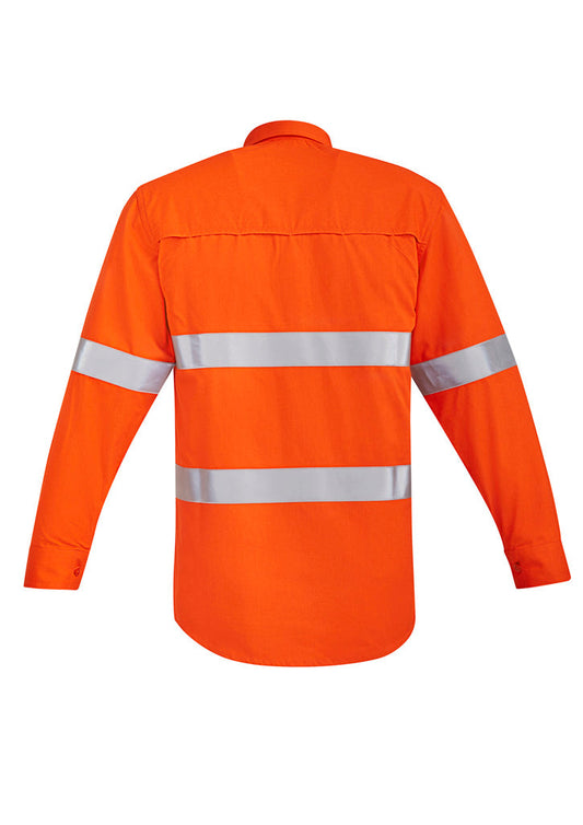 SYZMIK Mens Orange Flame Hi Vis Open Front Shirt - Hoop Taped ZW145