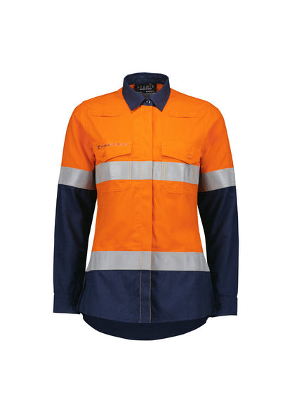 SYZMIK Womens Orange Flame Lightweight Ripstop Taped Shirt ZW170