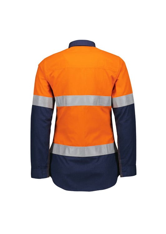 SYZMIK Womens Orange Flame Lightweight Ripstop Taped Shirt ZW170