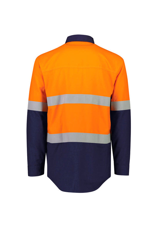 SYZMIK Mens Orange Flame Lightweight Ripstop Shirt - Hoop Taped ZW180