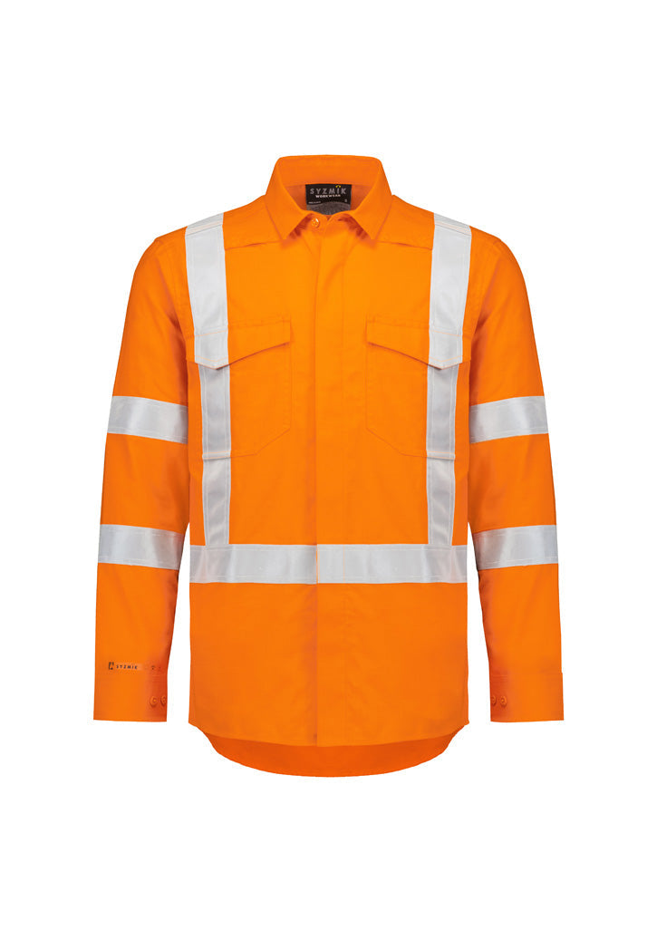 SYZMIK Mens Orange Flame Lightweight Ripstop X Back Taped Shirt ZW187