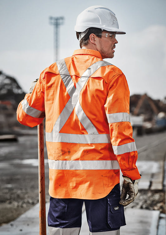 SYZMIK Mens Hi Vis X Back NSW Rail Taped Shirt ZW690