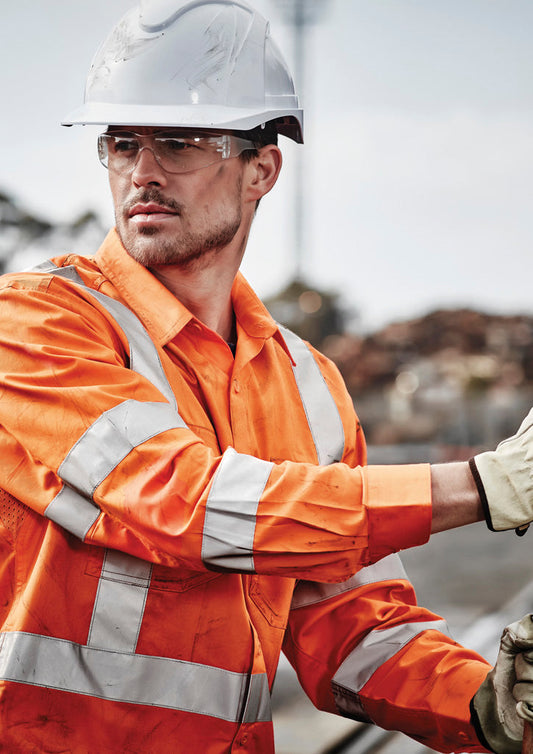 SYZMIK Mens Hi Vis X Back NSW Rail Taped Shirt ZW690