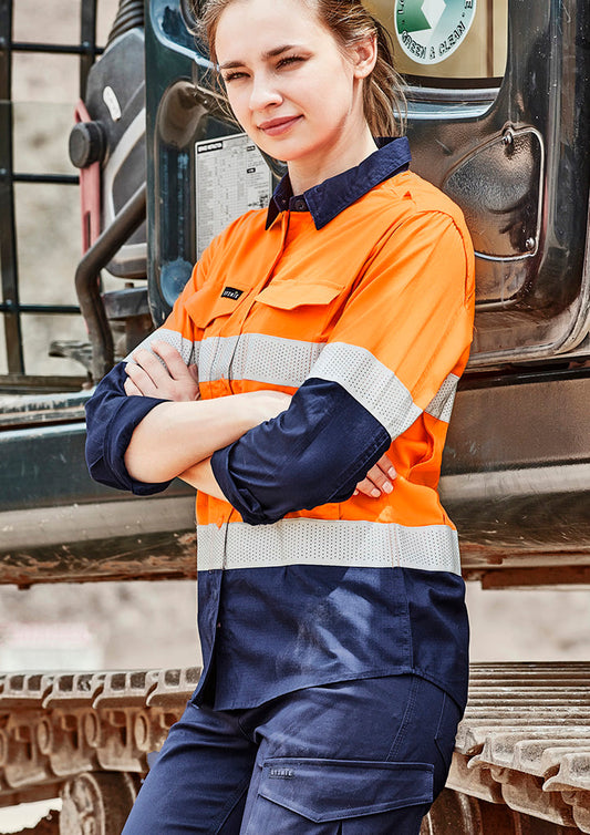 SYZMIK Womens Rugged Cooling Hi Vis Taped Long Sleeve Shirt ZW720